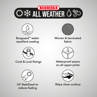 All-weather Protector Hanging Chair Cover - USPS: water repellent coating, durable fabric, cord and lock fixings, waterproof joints, UV stabilised, Wipe clean surface