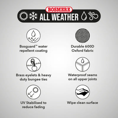 Bosmere All-Weather Kettle Barbecue Cover Green - USPS: water repellent coating, durable fabric, brass eyelets and bungee ties, waterproof joints, UV stabilised, Wipe clean surface