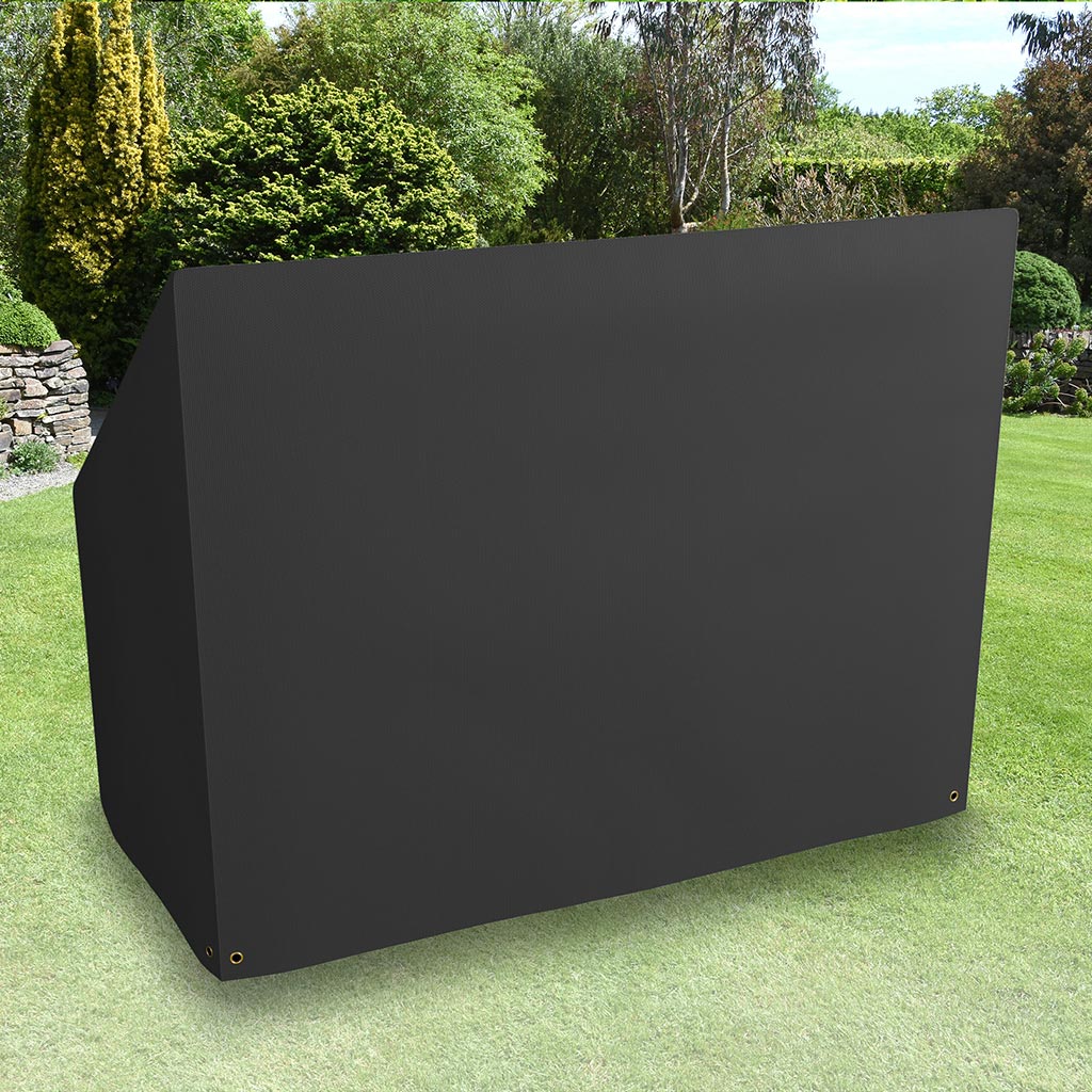 All-weather Hammock Cover  - 3 Seat Black - placed in a garden on grass with plants behind
