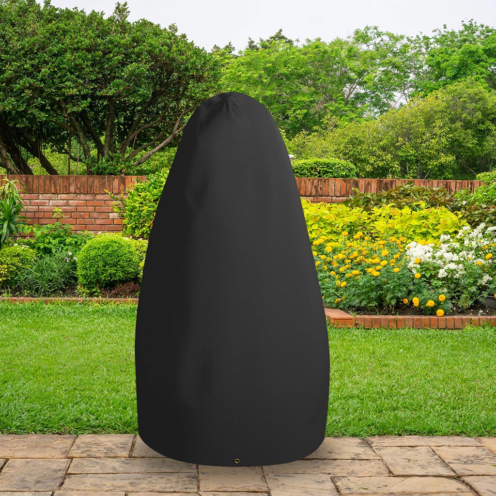 All-weather Protector Hanging Chair Cover - placed in a garden on grass with plants behind 