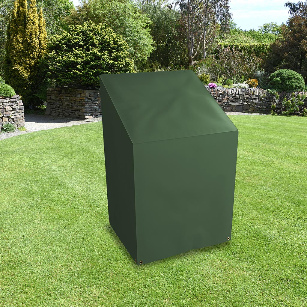 Protector 2000 - Stacking/Reclining Chair Cover - Green/Black placed on grass with plants behind
